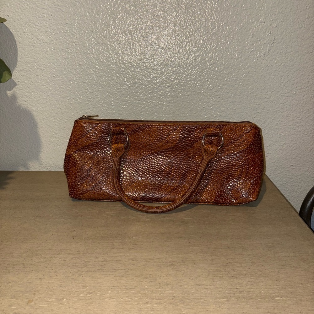Elegant Brown Textured Women's Handbag Lunch bag Wine Bag Luxury Animal Skin